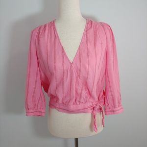 Madewell pink cotton wrap blouse size xs